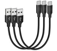 pluX USB A to USB C Cable Short 25cm, 3 Pack PD 60W Fast Charging USB Type A to Type C Cable, Braided USB C Lead Phone Charger Cables For iPhone 15 Pro Max iPad Samsung Galaxy Huawei oneplus - Black