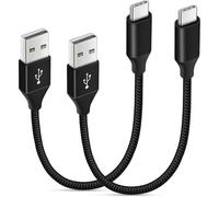 pluX USB C Cable [25cm/0.25m, 2Pack], 0.8ft Short USB A to USB C Car Charger Cable 3A Fast Charging Nylon Braided Type C Cable for iPhone 16 15 Pro Max,Power Bank,Pixel,Xperia,PS5,Switch-Black