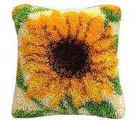 Pluzluce DIY Latch Hook Kits 16x16 inch, Pattern Printed Throw Pillow Case Cushion Cover - Home Decoration Crochet Needlework Crafts with Latch Hook Tool for Kids and Adults (Sunflower)
