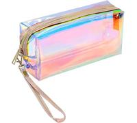 Pluzmecalm 1Pcs Clear Iridescent Holographic Makeup Bag Glitter Travel Cosmetic Pouches Toiletry Bag with Zipper Organizer Case for Women