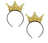 Pluzmecalm 2 Pcs Golden Sequin Cute Crown Headband Princess Glitter Hair Band Shiny Gold Hair Hoop Hair Styling Clip Elastic Costume Birthday Headwear for Women Christmas Party Tiaras Supplies