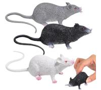 Pluzmecalm 3Pcs Lifelike Fake Mouse Realistic Mice, Spooky Rat, Halloween Prank, Rubber Rat with Long Tail, Creepy April Fool's Day Decorations(Black White Gray)