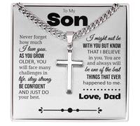 PLUZRLUV Son Gift, Cuban Chain with Cross Necklace, Sentimental Jewelry from Dad, Thoughtful Keepsake Gift for Son, Inspirational Jewelry Message Card with Gift Box, Standard, Stainless Steel, No