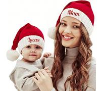 plversi Personalised Santa Hats Family Matching Xmas Knit Hat Parent-Child Pom Beanie Cap Winter Warmer Crochet Cap for Family Christmas Party Red White