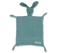 plversi Personalized Muslin Lovey Blanket, Embroidered Baby Security Blanket Bunny Comforter, Soft Sleeping Toy, Personalized Baby Gift, Custom Name