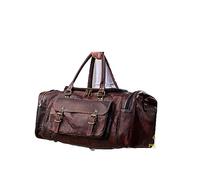 PLW Genuine Brown Vintage Leather Duffle Bag - Handmade Multi-Pocket Gym & Travel Handbag - Airplane Carry-On - For Men's & Women's, Brown, 24 X 9 X 11(L X B X H) Inches Approx, Morden