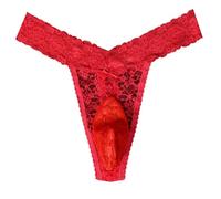 PLWalker Mens Sissy Thong Underwear Panties Lingerie, Sexy Feminine Lace Clothes for Girly Femboy Male Cross-dressers, Red, XXL