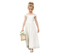 PLWEDDING Chiffon A-line Flower Girl Dress First Communion Dresses Kids Birthday Wedding Party Dresses, White, 10-11 Years