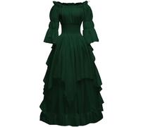 PLWEDDING Women's Gothic Witch Dress Medieval Renaissance Costume Victorian Dress(Dark Green,2XL/3XL)
