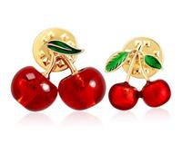 PLwelth 2Pcs Cherry Brooch Pins Cute Small Fruit Enamel Lapel Pin for Women Men Fashion Mini Gold Brooch Pin for Jacket Hat Bag Suit Tie Backpack Dainty Elegant Dress Accessories Jewelry Birthday Gift
