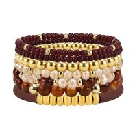 PLwelth 7Pcs Bohemian Beaded Stackable Bracelets for Women Surfer Heishi Clay Gold Beaded Bracelets Statement Crystal Bead Stretch Bracelets Handmade Trendy Jewelry Birthday Christmas Gifts