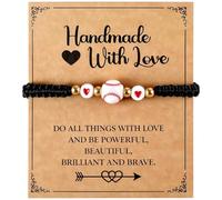 PLwelth Baseball Bracelet for Women Men Cute Adjustable Braid Bracelets with Inspirational Card Dainty Beaded Bracelet Handmade Ball Charm Bracelets Trendy Sports Team Party Favors Jewelry Gifts