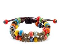PLwelth Boho Beaded Bracelet for Women Colorful Beaded Handmade Bracelets Cute Flower Drawstring Bracelet Adjustable Summer Beach Strand Wrap Bracelets Unique Trendy Bohemian Jewelry Gifts