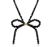 PLwelth Bow Necklace for Women Beaded Bow Necklace Black Bead Bow Necklace Western Boho Beaded Choker Necklaces Personalized Chain Charm Necklace Statement Jewelry Gifts for Her Birthday Christmas