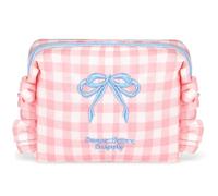 PLwelth Checkered Makeup Bag for Purse Small Cosmetic Bag for Women Girls Mini Cute Bow Cotton Makeup Pouches Zipper Aesthetic Portable Travel Toiletry Bags for Sanitary Napkin Organizer Storage