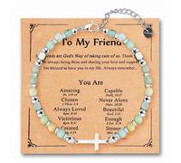 PLwelth Christian Bracelet for Women Cute Cross Bracelets for Best Friends Inspirational Religious Gifts Baptism Communion Natural Beads Bracelet Faith Catholic Jewelry Friendship Graduation Gifts
