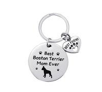 PLwelth Dog Mom Keychain Cat Mom Keychain Funny Mom Gift Keychain for Women Birthday Mother’s Day Valentine's Day Gifts, Boston Terrier Keychain 0626, Medium