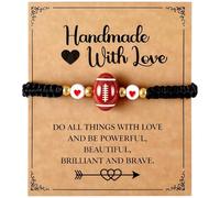 PLwelth Football Bracelet for Women Men Cute Adjustable Braid Bracelets with Inspirational Card Handmade Ball Charm Bracelets Dainty Beaded Bracelet Trendy Sports Team Party Favors Jewelry Gifts