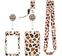 PLwelth Leopard Print Retractable Lanyards for ID Badges Cheetah Print Lanyards with Retractable Badge Reel Detachable Lanyard Strap Vertical Card Protector for Worker Nurse Teacher Students Driver