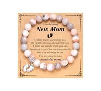 PLwelth New Mom Bracelet Inspirational Gifts for Women Natural Stone Beaded Bracelet with Greeting Card Gifts for First Time Mom Unique Handmade Bracelets Jewelry Mother’s Day Birthday Christmas Gifts