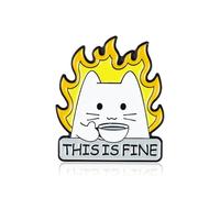 PLwelth This Is Fine Brooch Pin for Women Men Funny Cat Enamel Lapel Pin Cute Cat Fire Brooch Pin Metal Badge Brooch for Backpacks Hats Coat Accessories Inspirational Gifts for Her Him Birthday
