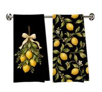 PLWK Black Lemon Bow Floral Kitchen Dish Tea Towels Decor 16x24 Set of 2 | Italian Kitchen Decor, Mediterranean Amalfi Coast Hand Towels, Cottagecore Botanical Decorative Towel for Kitchen Bathroom