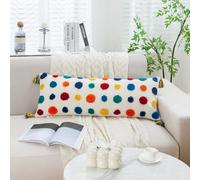 PLWORLD 14 x 36 Inch Multicolor Boho Pom Pom Long Lumbar Pillow Cover, Chenille Decorative Farmhouse Colorful Body Cushion Case with Tassel for Kids Bed Sofa Couch Living Room, 1 PC, Cover ONLY