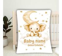 PLYIHE Personalised Baby Blanket with Name and Date of Birth,Babys Boy Girl Swaddlers Warm, Soft Customised Throw for Newborn Baby Cot & Pram Blankets Babys Present