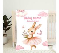 PLYIHE Personalised Baby Blanket with Name and Date of Birth,Babys Boy Girl Swaddlers Warm, Soft Customised Throw for Newborn Baby Cot & Pram Blankets Babys Present