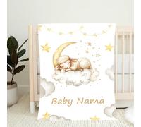 PLYIHE Personalised Baby Blanket with Name and Date of Birth,Babys Boy Girl Swaddlers Warm, Soft Customised Throw for Newborn Baby Cot & Pram Blankets Babys Present