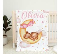 PLYIHE Personalised Baby Blanket with Name and Date of Birth,Babys Boy Girl Swaddlers Warm, Soft Customised Throw for Newborn Baby Cot & Pram Blankets Babys Present