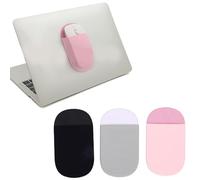 Plyisty 3Pcs Stick-On Mouse Pouches, Slim Mouse Holder for Laptop, Oval Shaped, No Glue, Black+Silver+Roseate, Universal for Other Electronic Items