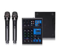 Plyisty 4 Channel Audio Mixer, Sound Board with 2 Wireless Microphones, AV/XLR/6.35mm/3.5mm AUX Output, Support USB/Bluetooth Input, 48V Power