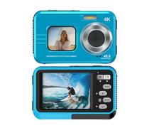 Plyisty 4K Dual Screen Selfie Camera 48MP Autofocus, 11.5ft Underwater, Float Wrist Strap, 32GB Card, Fill Light, for Snorkeling Kids Outdoor (Blue)