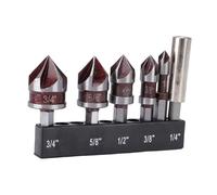 Plyisty 5 Pcs Countersink Drill Bit Set 1/4in 3/8in 1/2in 5/8in 3/4in 85 Degree HSS for Drilling Tasks