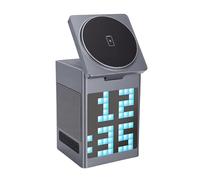 Plyisty 6 in 1 Wireless Charger, 15W Fast Charging Bluetooth Speaker with Pixels Animation Display Alarm Clock for 17 16 15 14 13 12 Pro Max