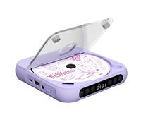 Plyisty Bluetooth CD Player with Dual Stereo Speaker, Rechargeable Portable Music Player, Support CD/AUX/USB, with Earphones, for Home Car (Purple)