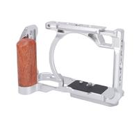 Plyisty Camera Cage for ZR, Aluminum Alloy Protective Video Making Rig with Wooden Handle, 1/4 Inch 3/8 Inch Threaded Holes, with Cold Shoe Mount, Support for Arca 38mm Slot (Silver)