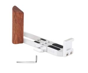 Plyisty Camera Wooden Handle, Natural Wood Texture with Soft Rubber Base, Arca Compatible Plate for, with Cold Shoe and 1 4 Screw Thread (Silver)