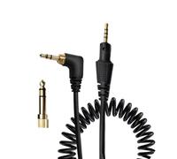 Plyisty Coiled Audio Cable for Pioneer DJ HDJ-CUE1 HDJ-CUE1BT HDJ-X5 X7 S7 | 90 Degree Right Angle, with 6.35mm Adapter, Tangle-Free, Lossless Sound, 1.2M-2M Cable Length