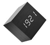 Plyisty Digital Alarm Clock, LED Display Wooden Alarm Clocks, Temperature Display, Voice Control Small Digital, 3 X AAA Battery or USB Power Supply (Black Wood + White Light)