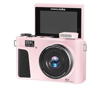 Plyisty Digital Camera, 8K 88MP 18x Zoom Autofocus WiFi Travel Vlogging Camera with 3 Inch Flip Screen Fill Light for Live Streaming Video Calls (Pink)
