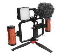 Plyisty Dual Handle Smartphone Video Rig, Filmmaking Vlogging Case, Phone Video Stabilizer Grip with Microphone Fill Light, for Professional Mobile Photography, Versatile Expansion