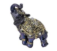 Plyisty Elefant Figure, Welfare Attraction Harz Feng Shui Elephant Sculpture Blue for Home (S)