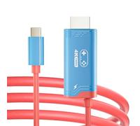 Plyisty for 2 Dock, 4K@144Hz HDR, 6.6ft USB C to HDMI 2.1 Cable 48Gbps High-Speed TV Dock, 100W PD Play While Charging, for/Steam Deck/ROG Ally (Red Blue)