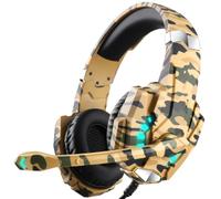 Plyisty Lightweight Camouflage Wired Gaming Headset w/ LED Lights & Mic | 40mm Drivers, 20Hz-20kHz Range, 32 Ohm, 105dB Sensitivity, Noise Reducing Omnidirectional Mic, USB and 3.5mm 4-Pole, 1.9m