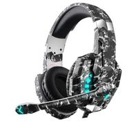 Plyisty Lightweight Camouflage Wired Gaming Headset w/ LED Lights & Mic | 40mm Drivers, 20Hz-20kHz Range, 32 Ohm, 105dB Sensitivity, Noise Reducing Omnidirectional Mic, USB and 3.5mm 4-Pole, 1.9m