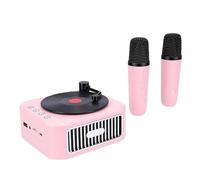 Plyisty Mini Karaoke Machine Toy, Portable Speaker with 2 Wireless Mics for Kids Adults, HiFi Sound 5H Playback 4 Sound Effects Retro Design (Pink)