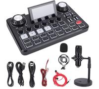Plyisty Podcast Microphone Bundle, Live Sound Board Audio Mixer with Foldable LED Screen, 3.5mm Condenser Mic, Boom Arm, Dual Mic Input, for Live Streaming Singing Gaming