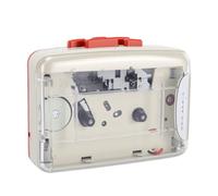 Plyisty Portable Transparent Retro Recorder, Cassette Player With FM Broadcasting, Recording, MP3 Converter, Built-in Microphone, Fast Forward, Rewind, 3.5mm Headphone Jack for Music (Red)